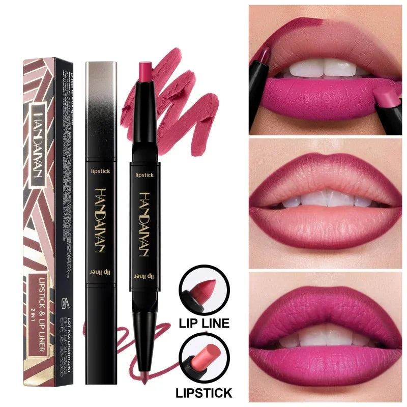 Double-ended Rose Red Lip Liner Lipstick Pencil Moisturizing Matte
