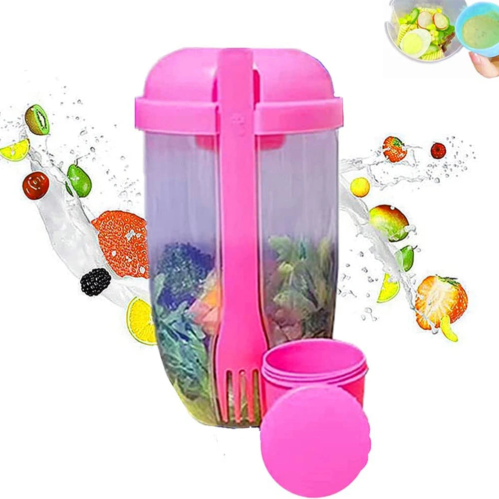 Portable Salad Cup with Fork Fresh Salad Container Bottle Vegetable Fruit Breakfast Lunch Carry To Go for Work Travel Picnic Zpaxo