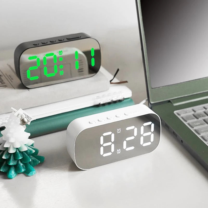 Dimmable LED Mirror Digital Alarm Clock Multi-function Snooze