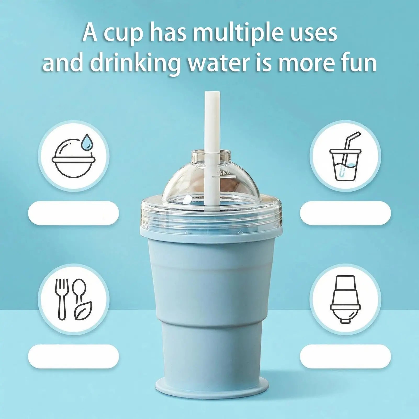 Foldable Ice Tray Cup Silicone Mold Straw Portable Iced Coffee Maker