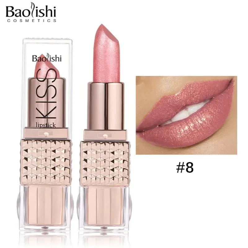 12 Colors Glitter Shiny Lipstick Waterproof Long Lasting Pearlescent