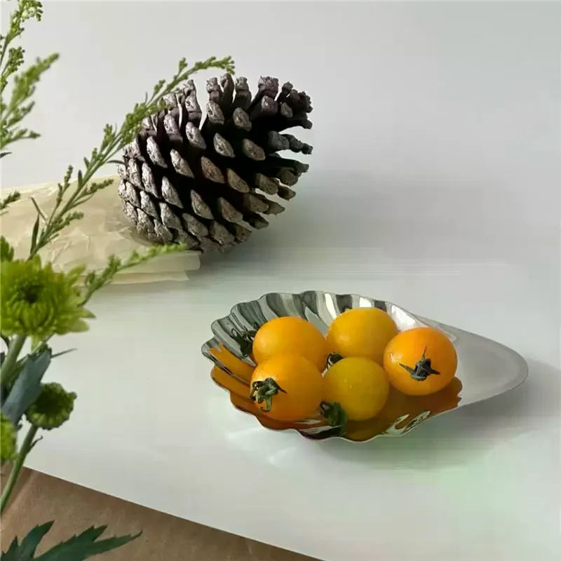 Stainless Steel Plate Shell Shaped Dish Metal Cheese Dessert Dish Plate Jewelry Storage Metal Tray Soap Box Table Decoration Zpaxo Default Title