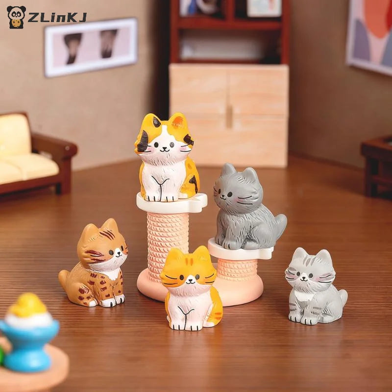 ▶6Pcs Resin Cute Cat Figurines Hand Painted Tiny Kitten Models Craft For Fairy Garden DIY Micro Landscape Decor Accessorie Zpaxo