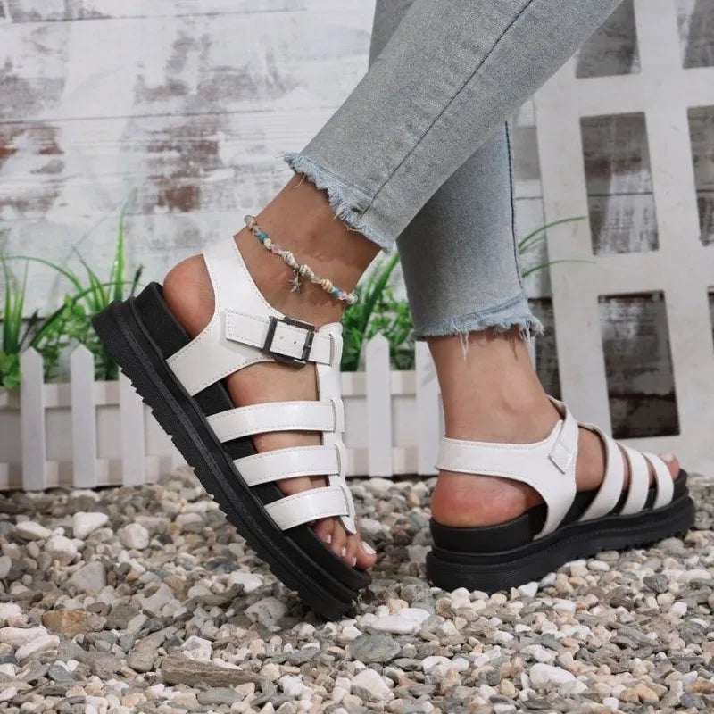 2025 New Women Sandals Platform Casual Flats Shoes Thick Bottom Flat Roman Strap Beach Shoes Women Summer Roman Style Sandals Zpaxo