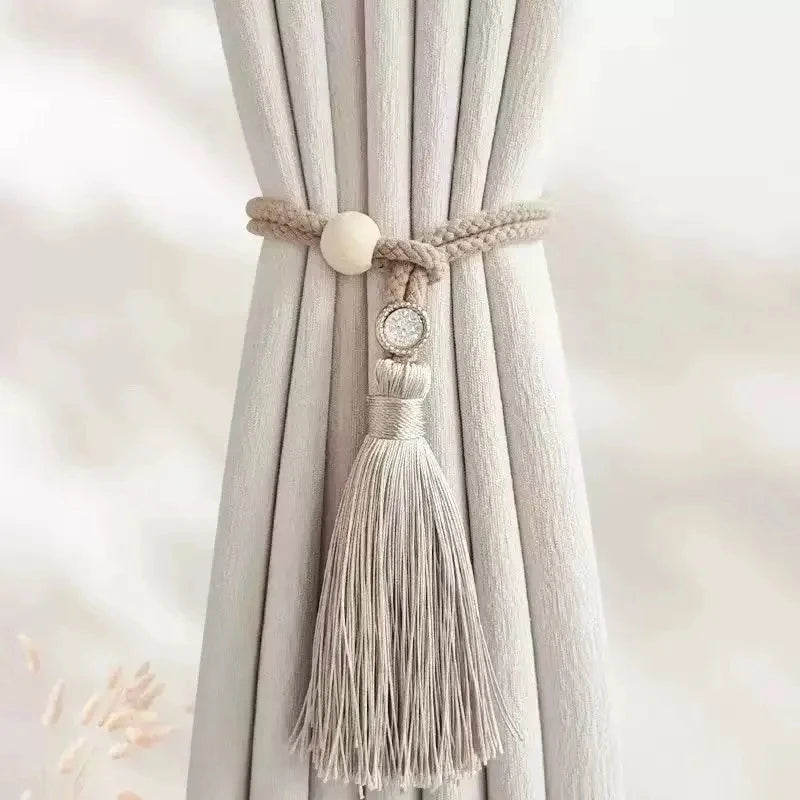 Boho Decorative Curtain Tiebacks Long Tassel Rhinestone Adjustable