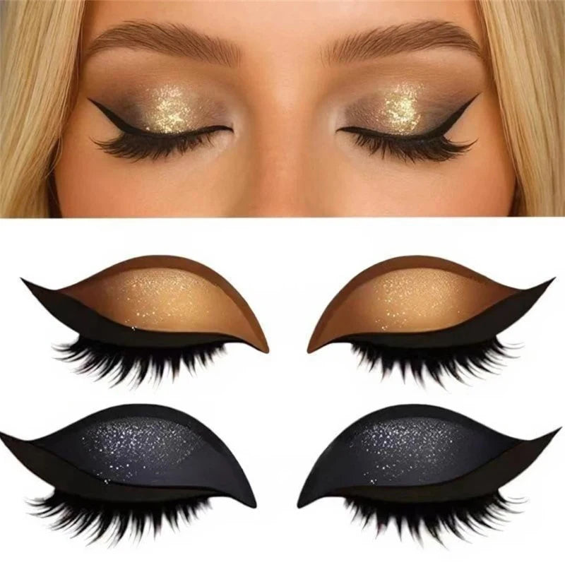 1/2 Pair Reusable Lazy Eye Shadow Eyelash Patch 2-In-1 Eyes Makeup Sticker With False Lashes &Eyeshadow Waterproof Cosmetic Tool Zpaxo Glod and Black
