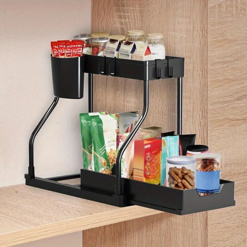 Multi-layer Pull-out Finishing Seasoning Household Kitchen Rack Bathroom Sink Layered Sundries Storage Rack Zpaxo black