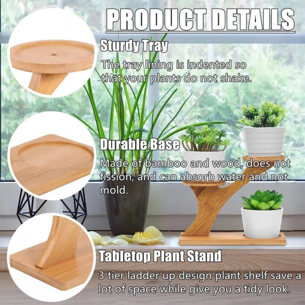 Elegant Bamboo Plant Stand Two-tier Display Rack Suitable Small