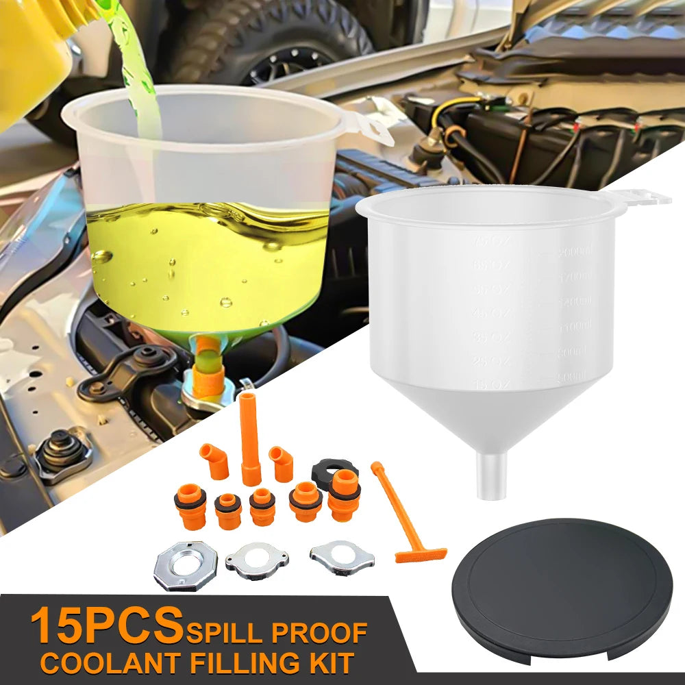 Spill Proof Coolant Filling Kit Car Accessories Fit Universal Vehicles Pour Oil Tool Plastic Filling Funnel Spout 15Pcs/Set Zpaxo Default Title