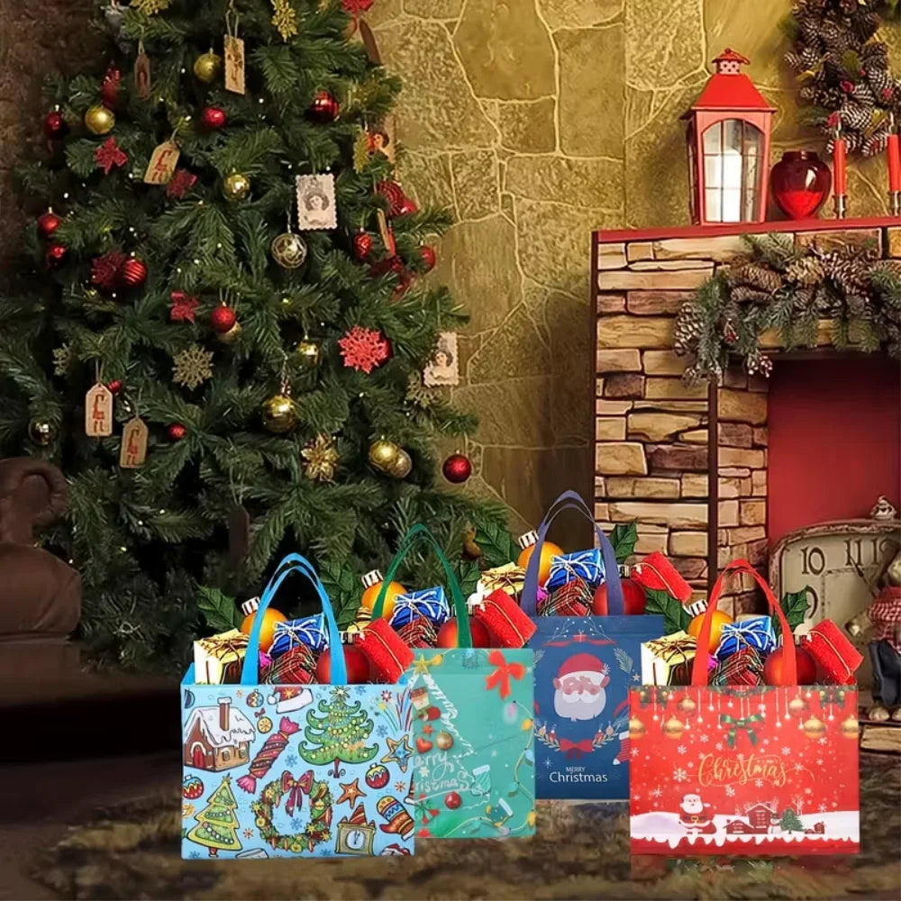 Random Christmas Bags Shopping Storage Tote Reusable Foldable Ba Zpaxo