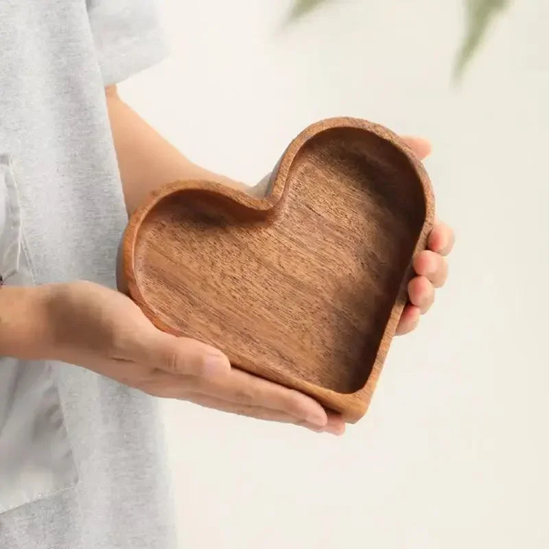 Stackable Solid Wood Candy & Dried Fruit Tray – Heart Design Wood Serving Tray Zpaxo