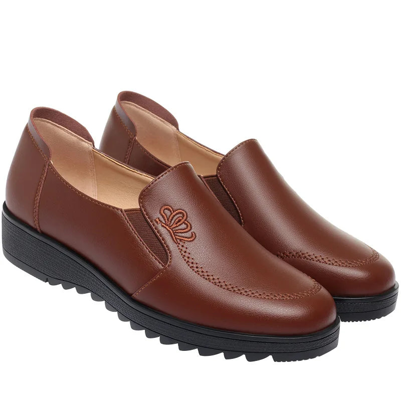 Mother's Shoes Soft Leather Bottom Embroidered Middle-aged Elderly Zpaxo