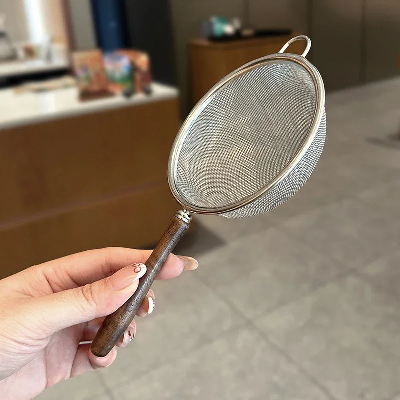 Wooden Handle Stainless Steel Small Colander Fine Mesh Oil Strainer Multi-function Filter Mesh Flour Sifter Kitchen Baking Tools Zpaxo