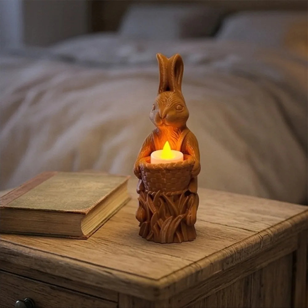 Detailed Vintage Brown Rabbit Statue Flameless Candle Adorable Bunny Zpaxo