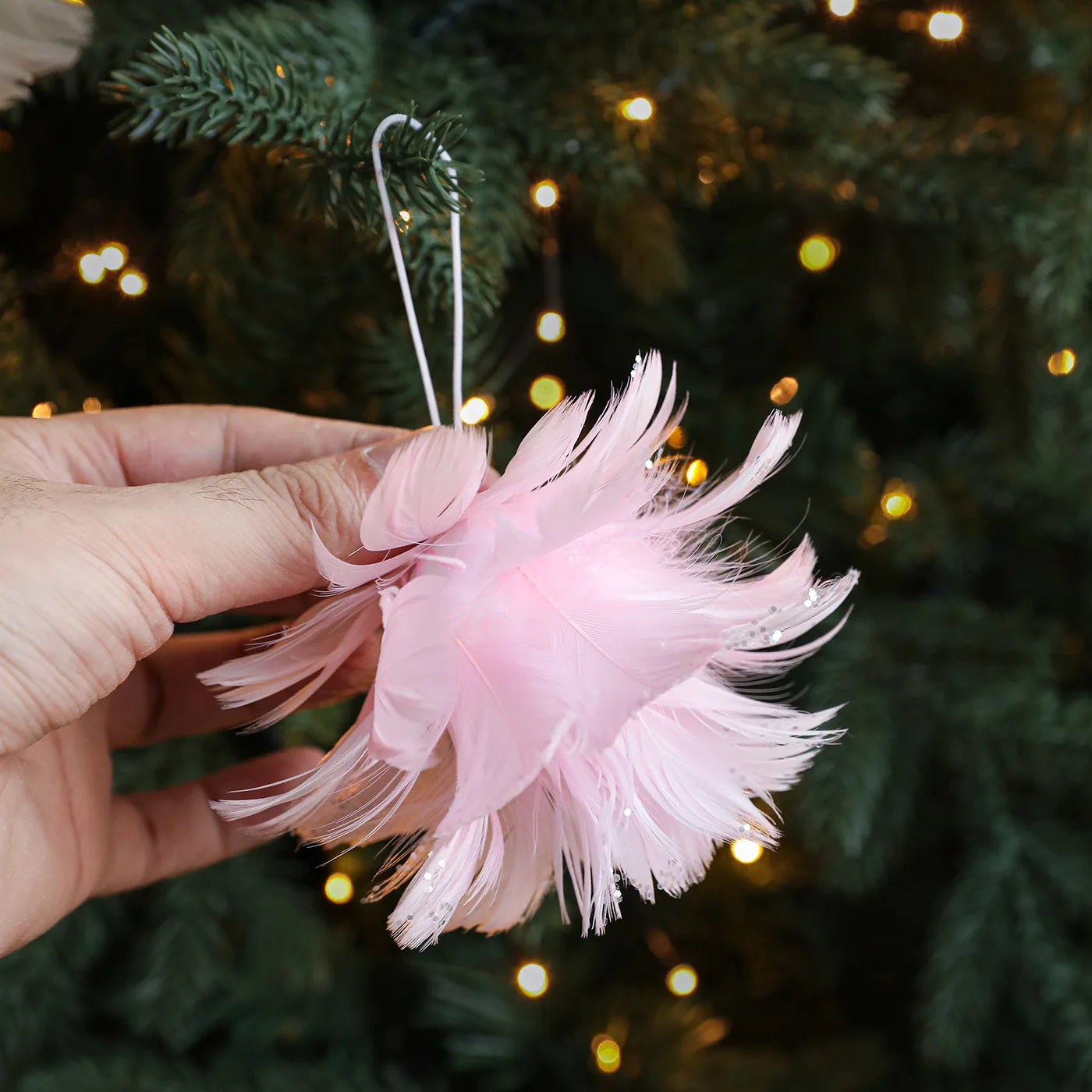 Pink White Feather Petal Glitter Christmas Foam Ball Ornament Christmas Ornament Zpaxo