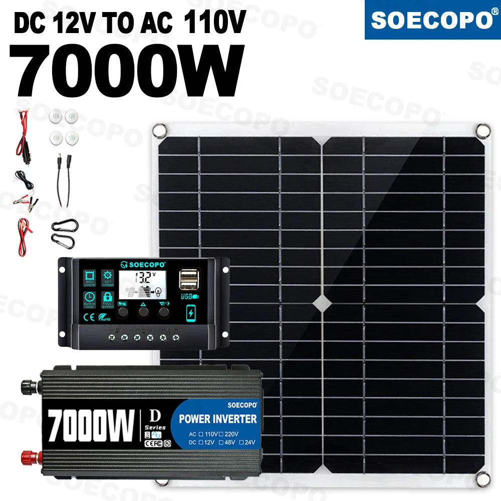SOECOPO 7000W Solar Power System 12V 110V 220V AC 100A Controller Zpaxo Solar Kit 110V