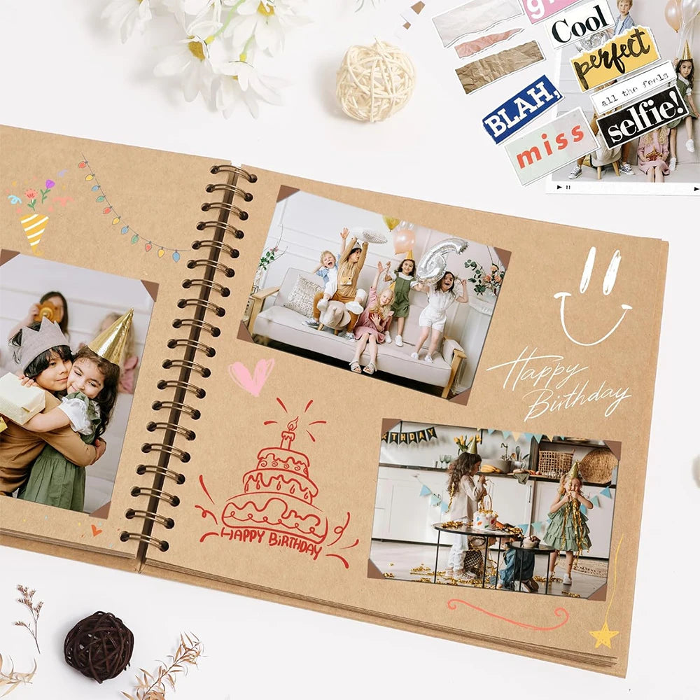 8 Inch Scrapbook Album 40 Pages Hardcover Kraft Paper Photo Album Scrap Book Memory Book for Famliy Wedding Anniversary Travel Zpaxo