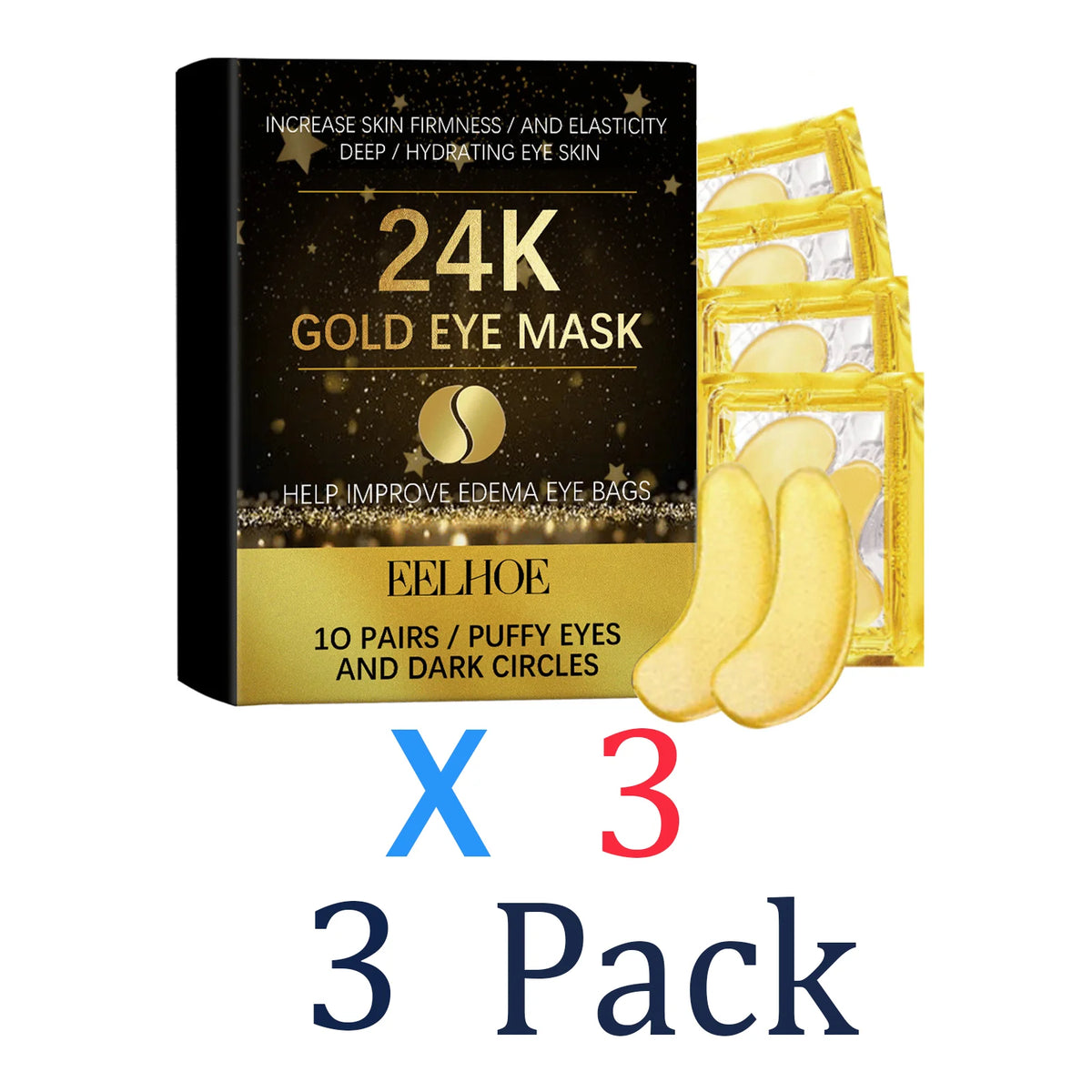 24k Gold Eye Mask Vitamin C Brightening Serum Eye Patch Winter Skincare Gentle Nourishing Holiday Moisturizer 10 Pairs Zpaxo 3 Pack