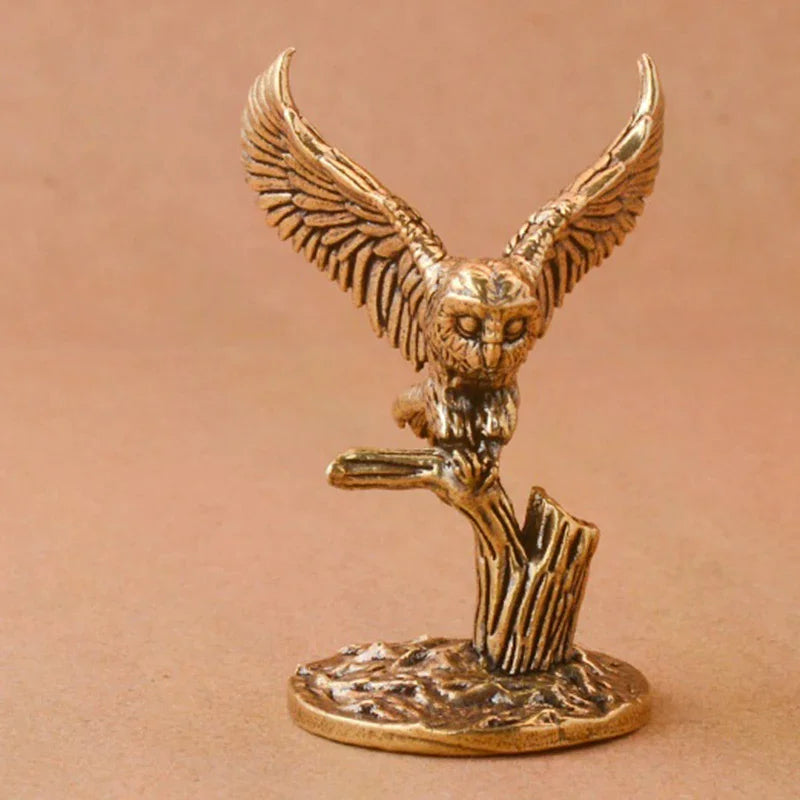 Retro Copper Animal Tea Pet Desktop Ornament Decor Crafts Animal Figurines Antique Solid Brass Owl Miniature Figurines Zpaxo