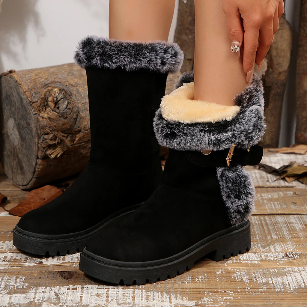Women Mid-Calf Boots 2025 Outdoor Luxury Ankle Boots Round Toe Slip on Shoes Female Fashion Comfortable Warm Snow Boots Women Zpaxo