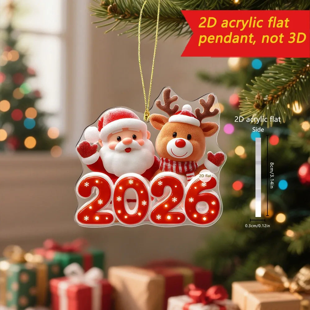 2026 Christmas Acrylic Santa & Reindeer Ornament Pendant Christmas Ornament Zpaxo