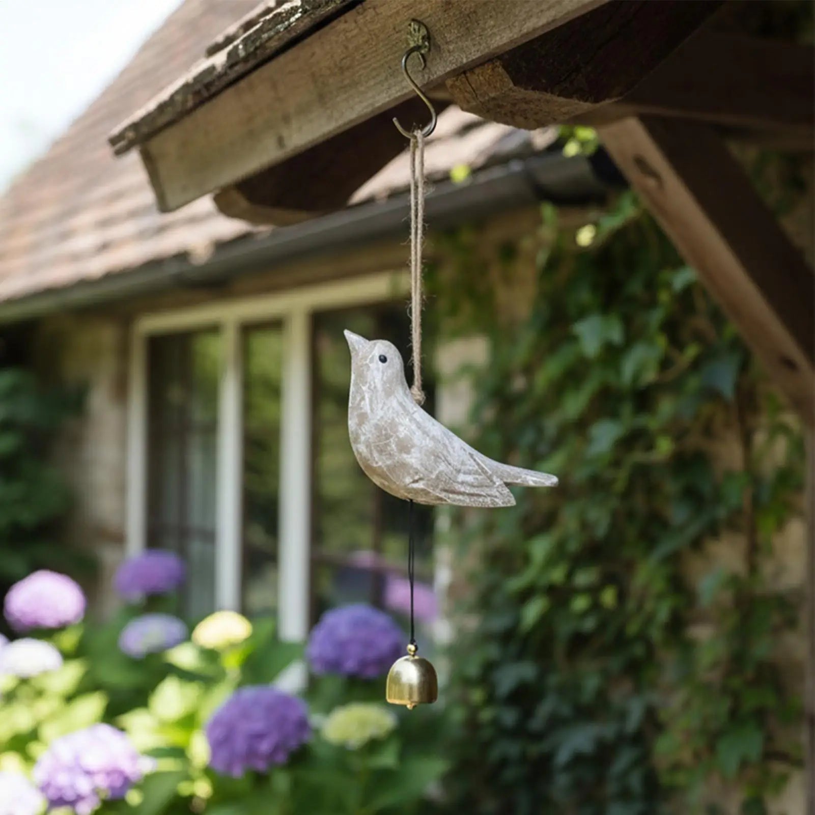 Bird Wind Chimes Wooden Hummingbird Outdoor Ornaments Bell Garden