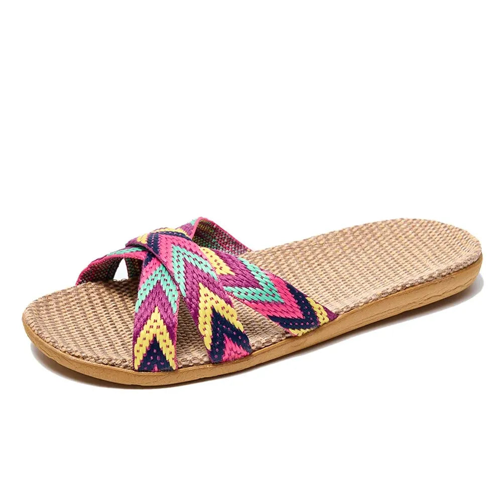 Indoor Slippers Women Home Shoes Lightweight Linen Couple Zpaxo Purple 37-38