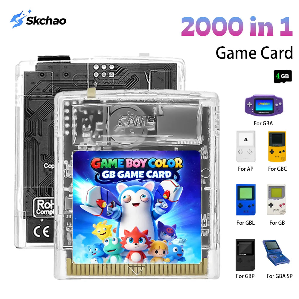 New OS V4 Gameboy Multi-cartridge 2000 Games Built-in with 4GB TF Card Support Fast Loading & One-Key Reset for GB GBC GBA SP Zpaxo