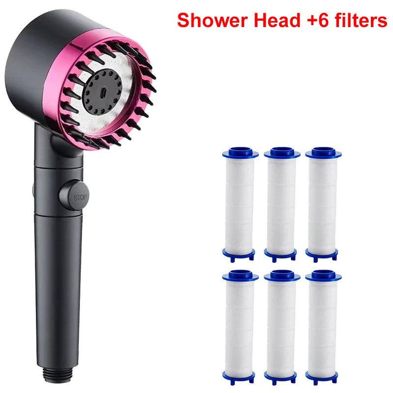 4 Modes Showerhead Pressure Shower Head Water Filtration Massage Zpaxo Purple and 6 Filters