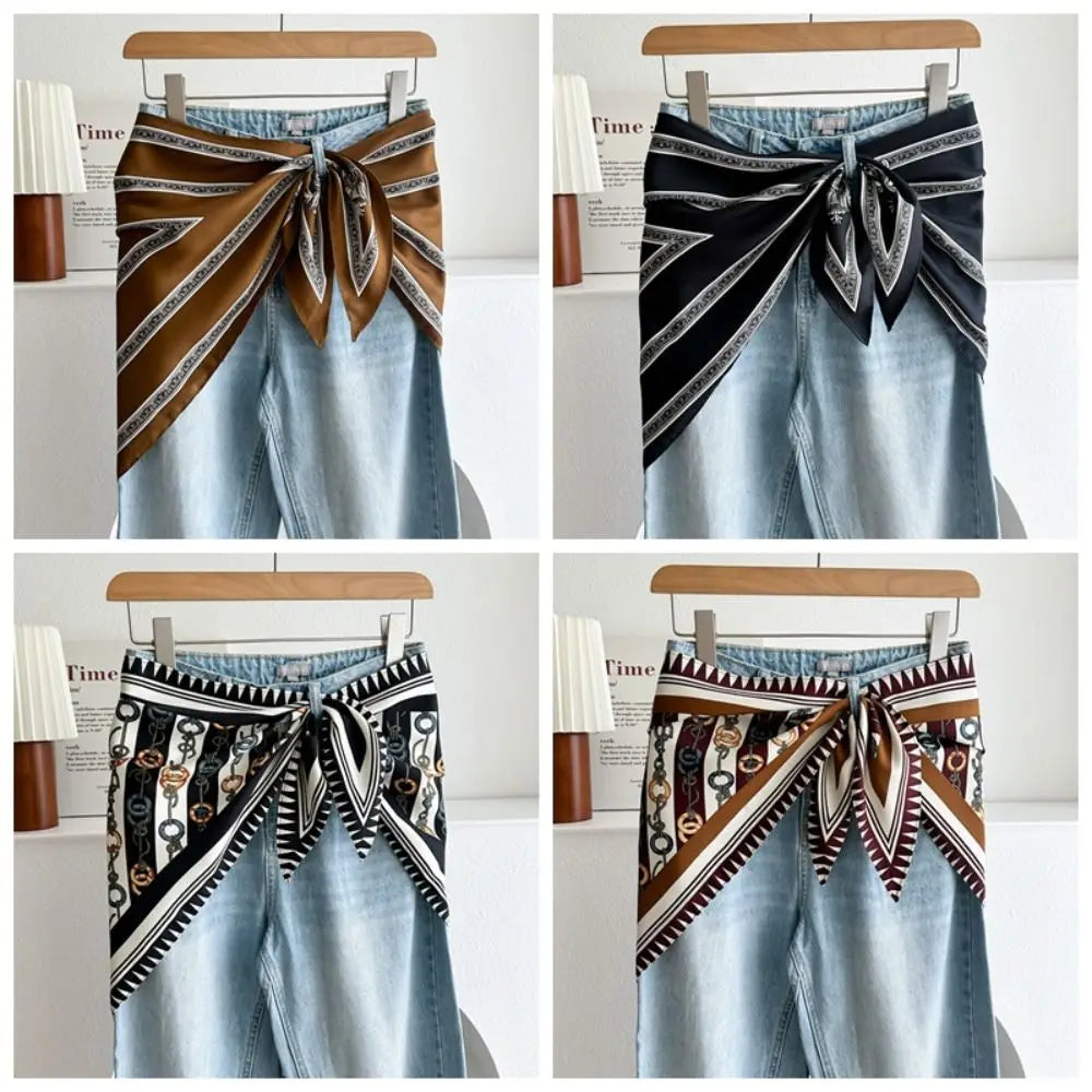 Satin Silk Scarf Ethnic Style Literary Style Waist Triangle Scarf Belt Versatile Accessory Women's Waist Scarf Women's Fashion Zpaxo