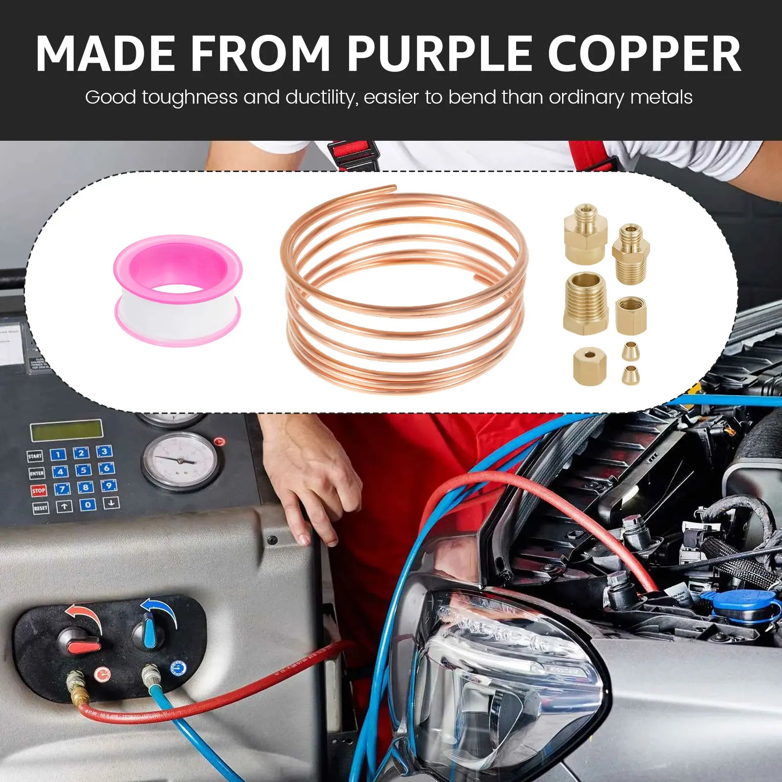 Oil Pressure Gauge Tubing Kit 72 in Practical Oil Gauge Line Kit Set Copper Tube Threaded Parts for Tractor/ Mechanical Pressure Zpaxo