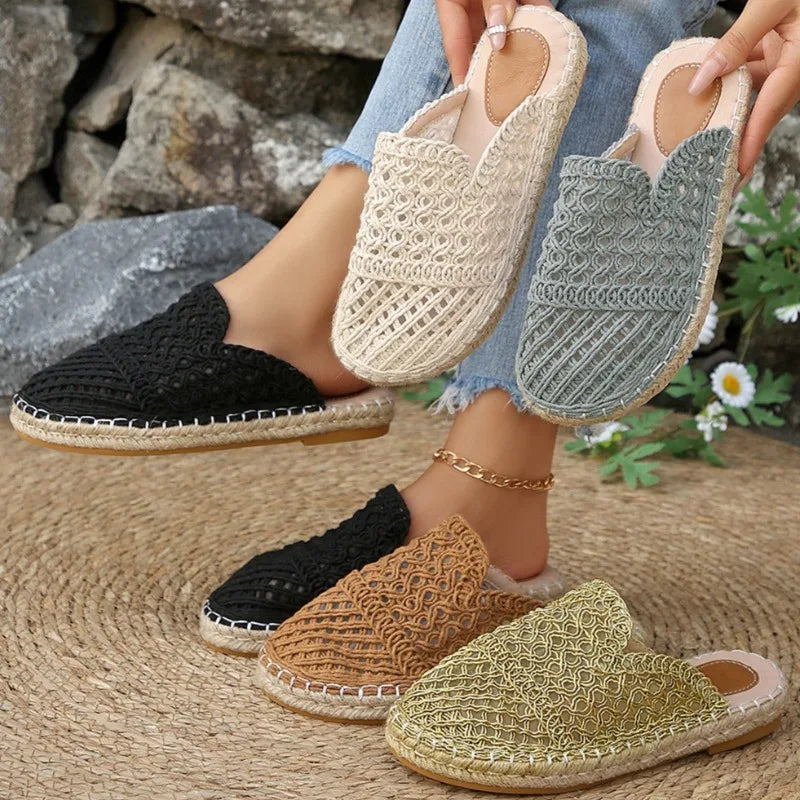 Summer Weaving Women's Round Closed Toe Vintage Breathable Slippers Zpaxo