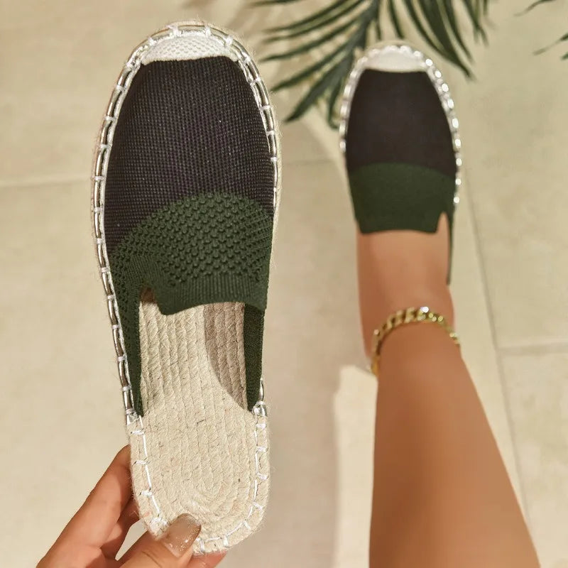 Women's Breathable Round Closed Toe Blocking Vintage Slippers 2026 Zpaxo green 43