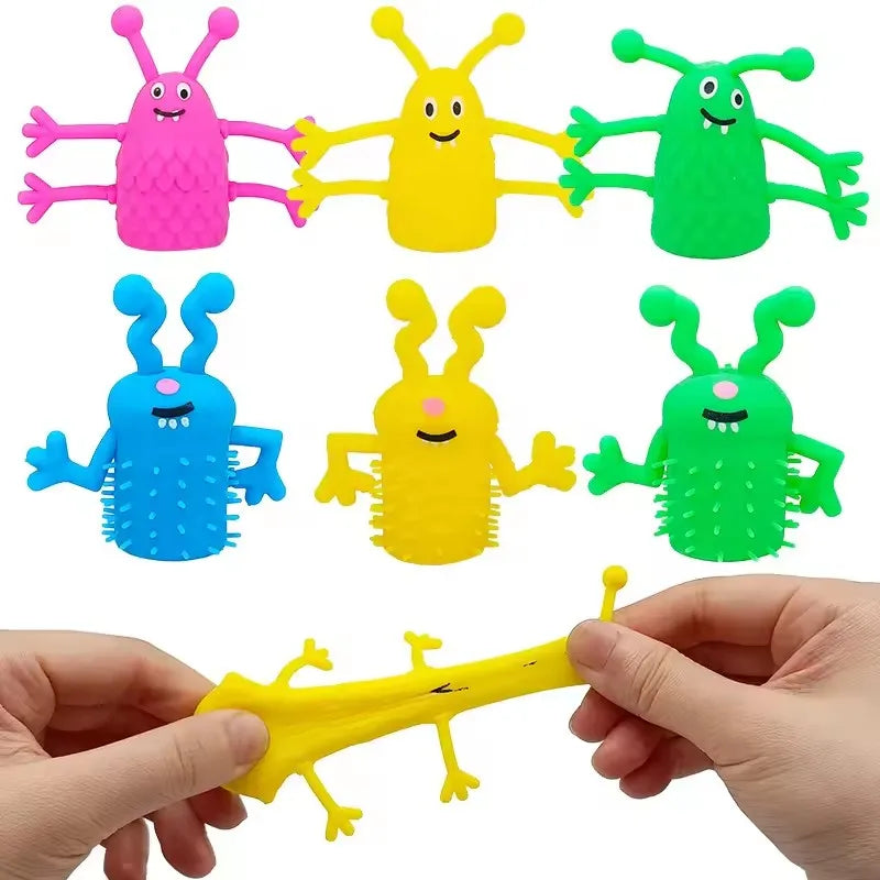 10- Cute Monster Puppets Finger Toy Soft Rubber Stretchy Fidget Kids
