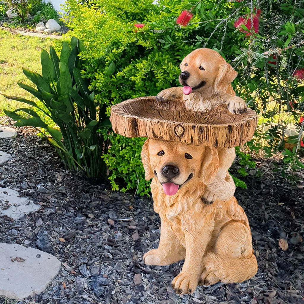 Dog Statue Figurine Feeding Station Resin Feeder Garden Bird Bath Bowl for Park Housewarming Backyard Porch Attracting Birds Zpaxo Default Title