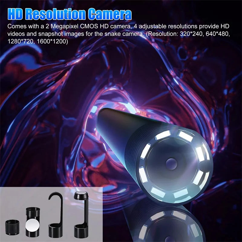 WiFi Borescope Inspection Camera 1200P HD IP68 Waterproof 8 LED