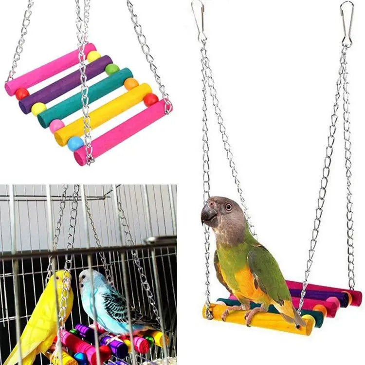 Bird Toy Cage Accessories Wood Parrot Toys Swing Suspension Bridge Zpaxo