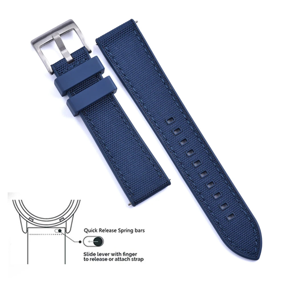 FKM Hybrid Rubber Nylon Watch Strap 20mm 22mm Quick Release