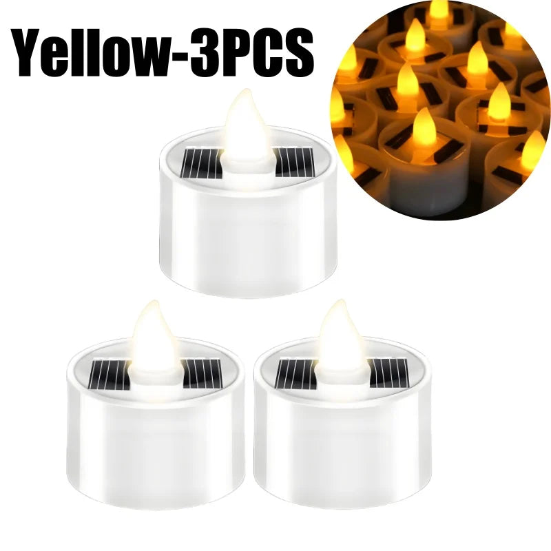 High-quality Reusable Flameless Flickering LED Solar Tealight Candles Zpaxo Yellow-3PCS