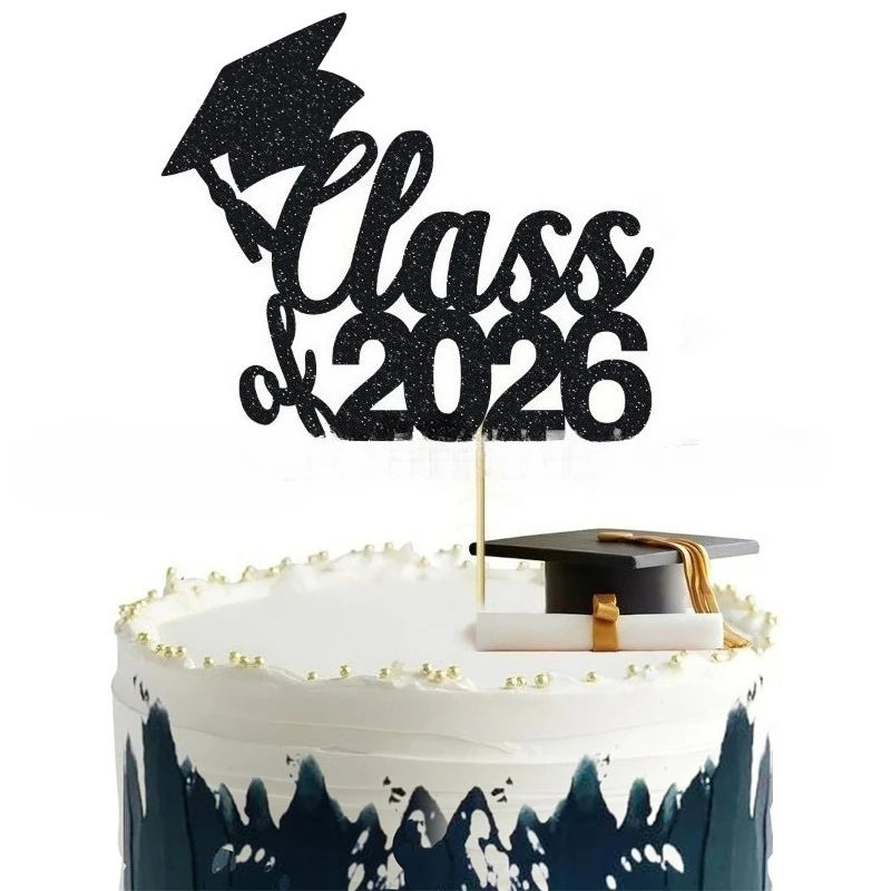 10 Black Gold Class 2026 Cake Topper Congrats Grad School College
