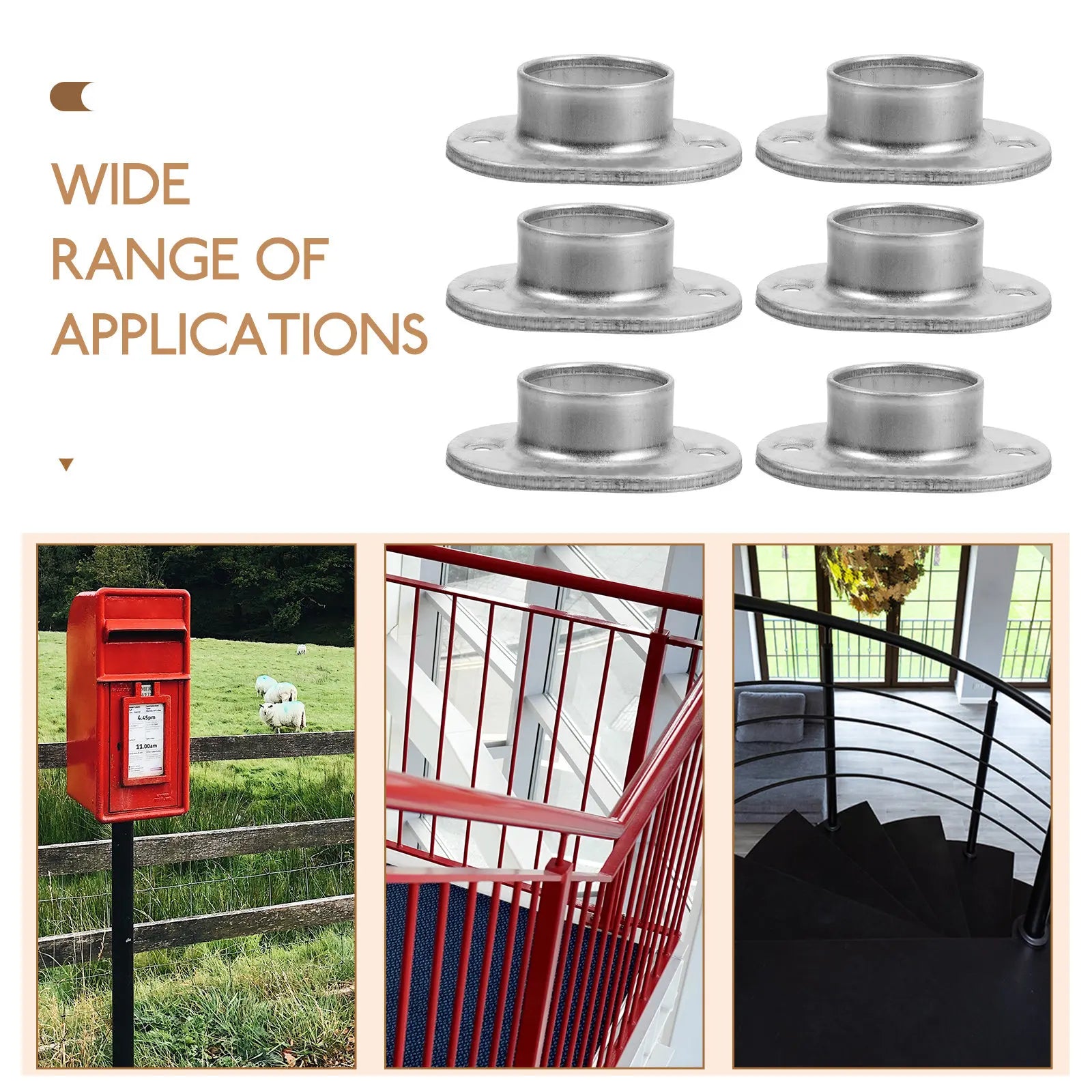 6Pcs Round Tube Base Zinc Steel Heavy Thick Floor Flange Post Base Plate Railing Support Handrail Deck Bracket Zpaxo