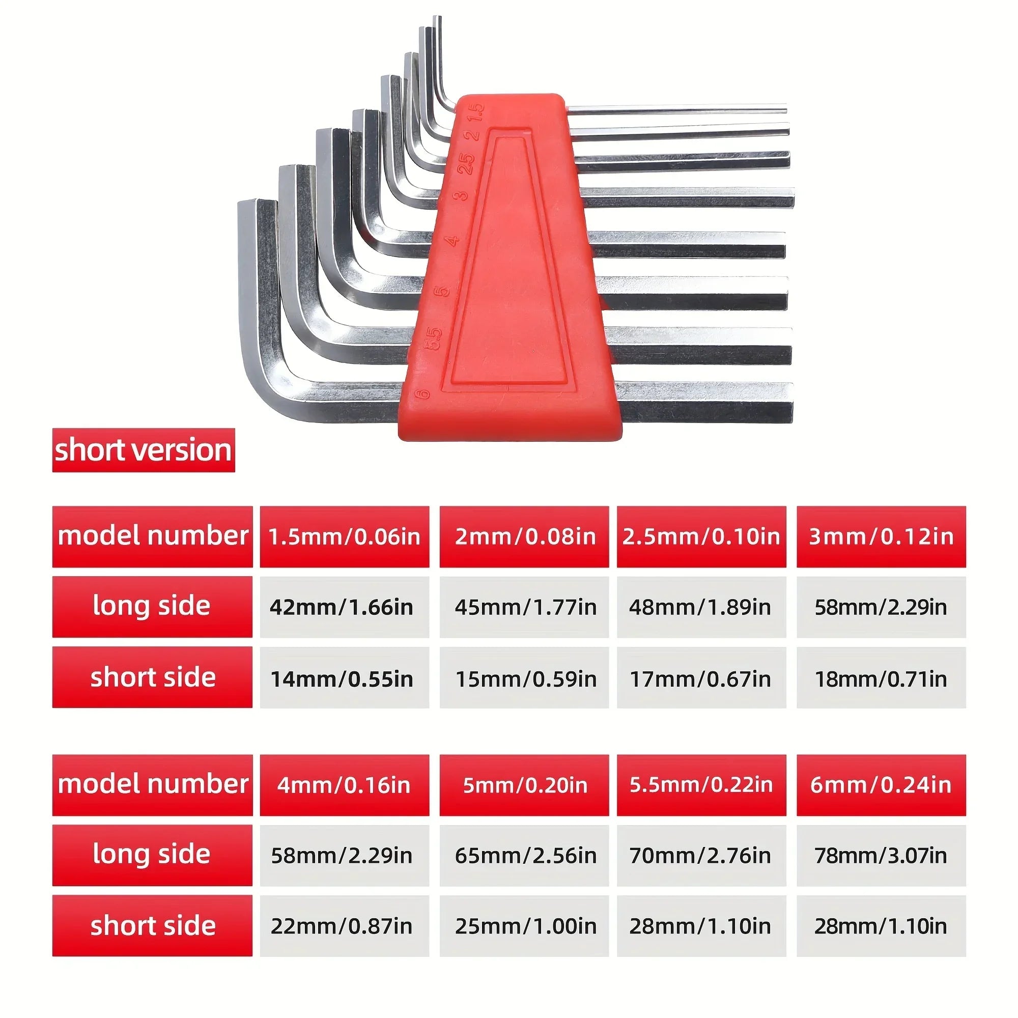 8-Piece Short Arm Allen Key Set – Metric & Inch Hex Wrench
