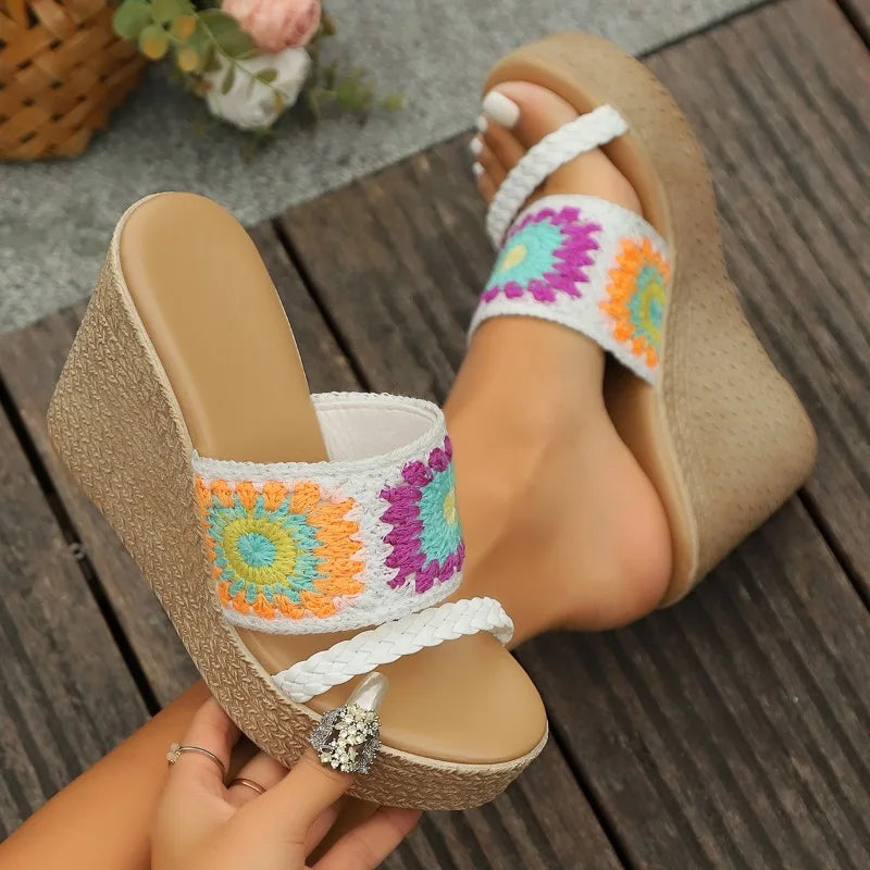 2025 Wedge Slippers Women's Sandals Summer Thick Ladies Heel Beach