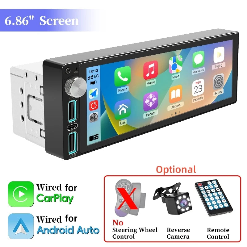 HIPPCRON Car Radio 1 Din Box Wired Carplay Android Auto Display Zpaxo with camera