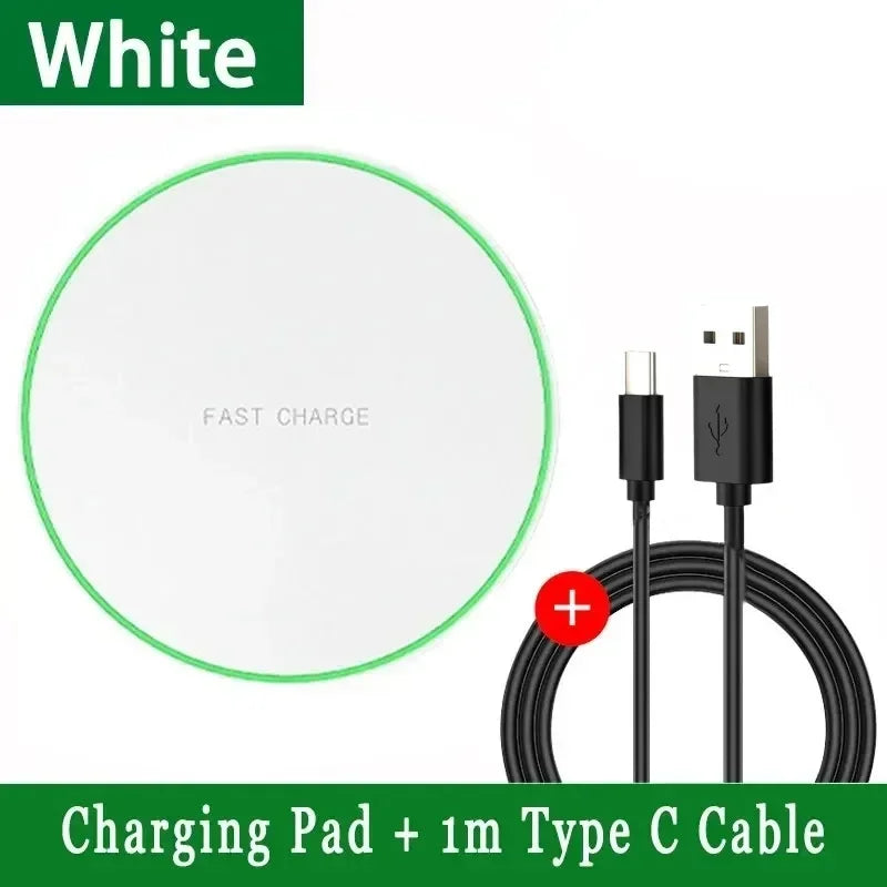 15W Wireless Fast Charging Pad – iPhone & Samsung Compatible Wireless Charging Pad Zpaxo White with cable