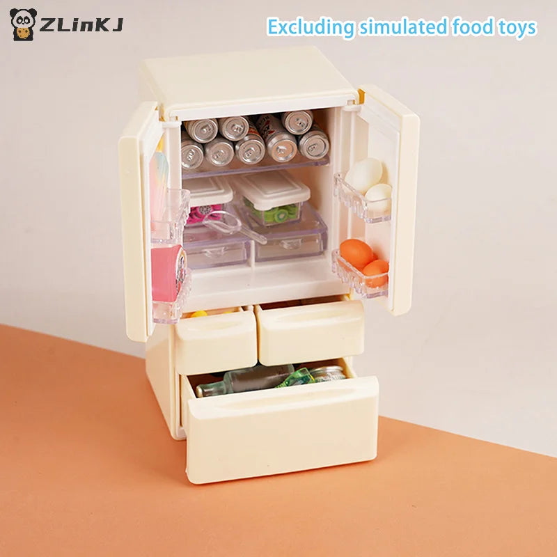 ▶1Pcs White/Pink/Blue Mini Refrigerator Model 1/12 Dollhouse Miniature Kitchen Scene Decorations Ornaments Doll Accessories Zpaxo