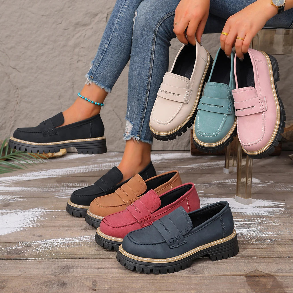 Women Outdoor Platform Loafers Thick Heel Slip on Shoes Spring Autumn British Style Shoes Woman Comfortable Flats Sneakers Women Zpaxo