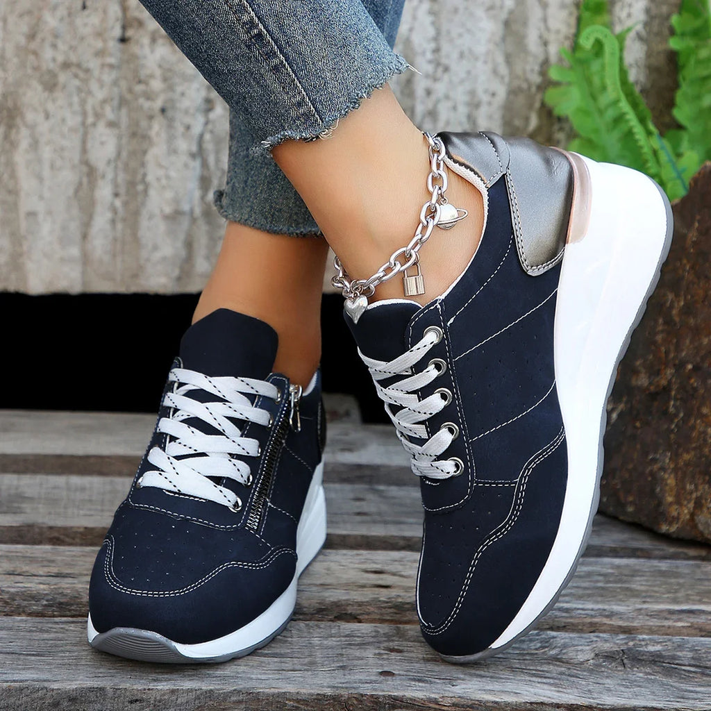2025 Spring Autumn Shoes Woman Trend Wedge Platform Casual Women Lace Zpaxo Blue 36