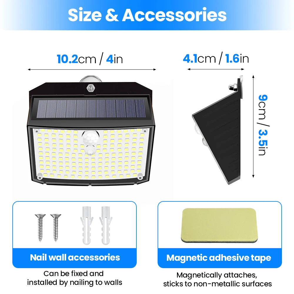 Magnetic 158LED Solar Lights Outdoor Waterproof 3 Lighting Modes Motion Sensor Flood Wall Light Solar Powered Garden Lights Zpaxo