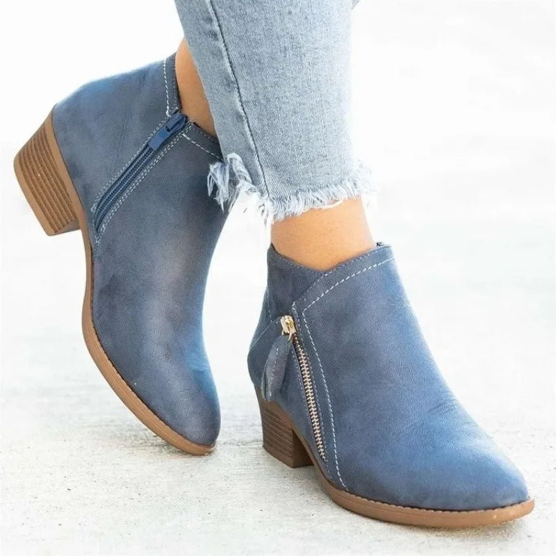 Women Boots Low Heel Low Tube Student College Style Women Shoes Autumn/winter Side Ankle Boots Female Comfortable Outdoor Shoes Zpaxo SKY BLUE 43